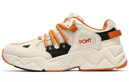 Кроссовки женские толстые низкие бежевые/светло-оранжевые Pony