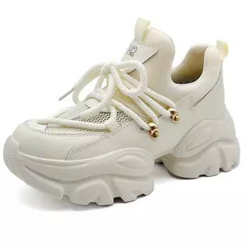 Кроссовки женские толстые низкие бежевый/белый H2