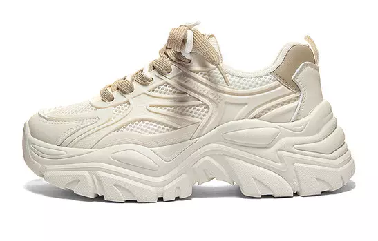 Кроссовки женские толстые низкие бежевый/хаки Warrior