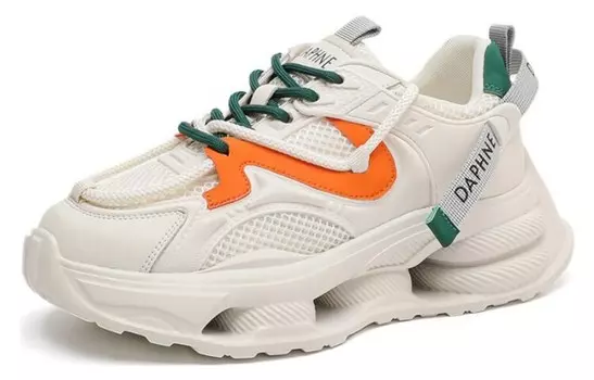 Кроссовки женские толстые низкие бежевый/оранжевый Daphne