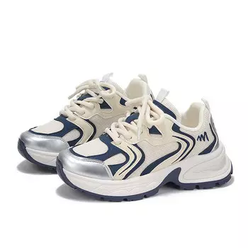 Кроссовки женские толстые низкие бежевый/синий Binya