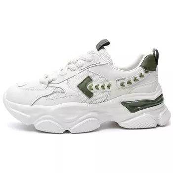 Кроссовки женские толстые низкие бежевый/зеленый Spider King