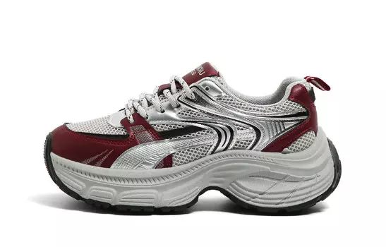 Кроссовки женские толстые низкие бордовый Huanqiu