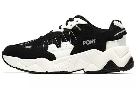 Кроссовки женские толстые низкие черные/белые Pony