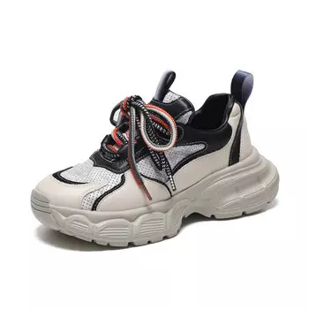 Кроссовки женские толстые низкие черный/бежевый Shouba