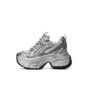 Кроссовки женские толстые низкие Daphne, бежевый/серебряный