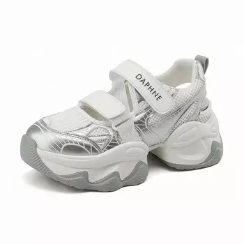 Кроссовки женские толстые низкие Daphne, бежевый/серебряный