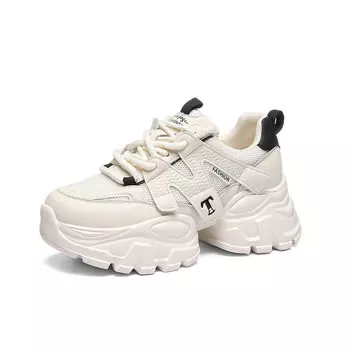 Кроссовки женские толстые низкие Golden Silk Rabbit, бежевый/черный