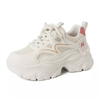 Кроссовки женские толстые низкие Huanai, бежевый/синий