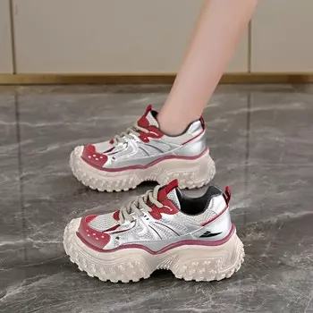 Кроссовки женские толстые низкие Kuding, красный