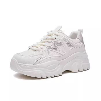 Кроссовки женские толстые низкие Lingpao, бежевый/фиолетовый