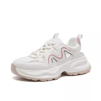 Кроссовки женские толстые низкие Lingpao, бежевый/розовый