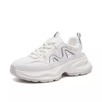 Кроссовки женские толстые низкие Lingpao, бежевый/серебряный