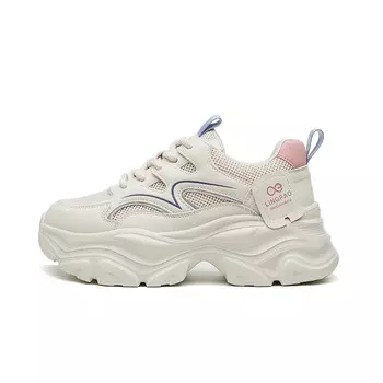 Кроссовки женские толстые низкие Lingpao, бежевый/синий