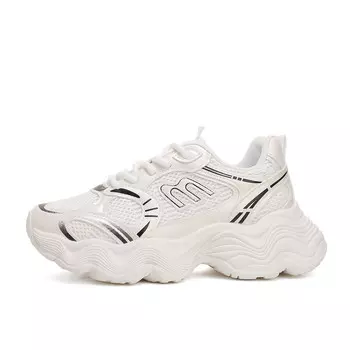 Кроссовки женские толстые низкие Mulinsen, бежевый/серебряный