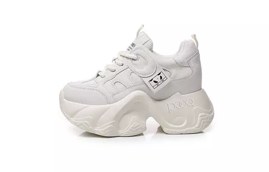 Кроссовки женские толстые низкие Pooq, бежевый/черный