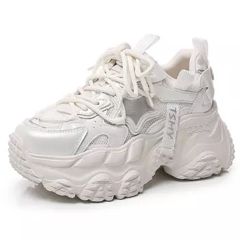 Кроссовки женские толстые низкие Pooq, бежевый/серебряный