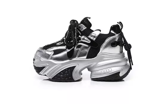 Кроссовки женские толстые низкие Pooq, бежевый/серебряный