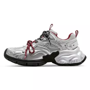 Кроссовки женские толстые низкие серебристо-красный C°Banner