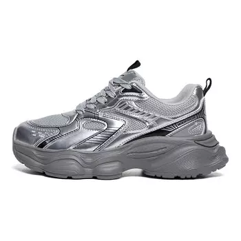 Кроссовки женские толстые низкие серебристо-серый черный Warrior