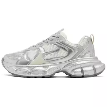 Кроссовки женские толстые низкие серебряный Agsdon, бежевый/серебряный