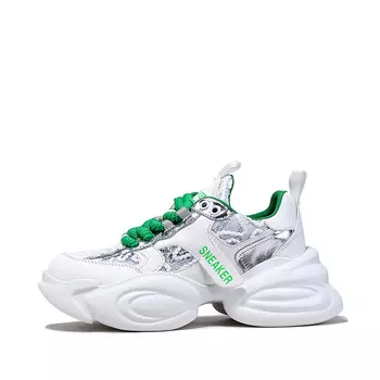 Кроссовки женские толстые низкие серебряный Bellalily, белый