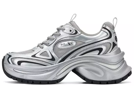 Кроссовки женские толстые низкие серебряный Gg-Cc, серебряный