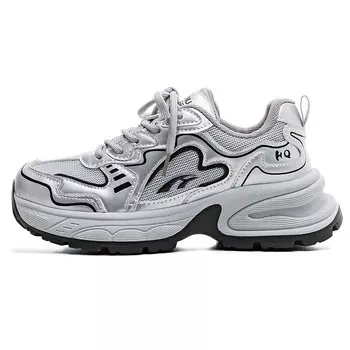 Кроссовки женские толстые низкие серебряный Huanqiu, серебряный