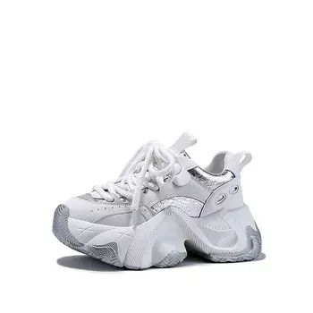 Кроссовки женские толстые низкие серебряный Selaiya, белый