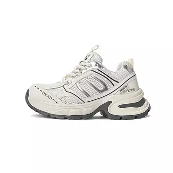 Кроссовки женские толстые низкие Snow Flying, бежевый/серебряный