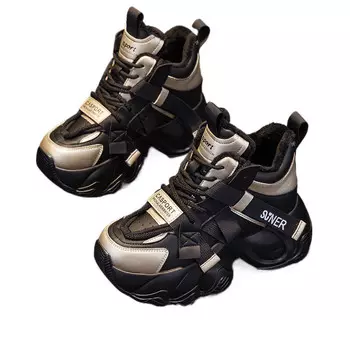 Кроссовки женские толстые низкие The Mystery Of Glamour, цвет Black/Gold