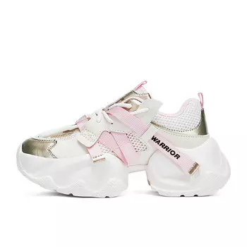 Кроссовки женские толстые низкие Warrior, бежевый/розовый