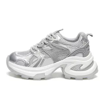 Кроссовки женские толстые низкие Woos Bobo, серебряный