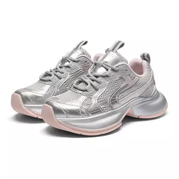 Кроссовки женские толстые низкие Zhr, бежевый/серебряный