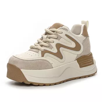 Кроссовки женские толстые средней высоты Shangjinni, бежевый/красный