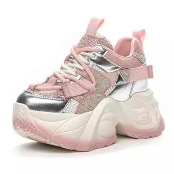 Кроссовки женские толстые средней высоты Shangjinni, цвет Beige Gold