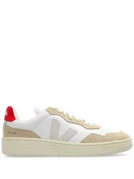 Кроссовки женские VEJA V-90 комбинированные кожаные, бежево-белый