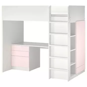 Кровать-чердак SMSTAD IKEA, 90x200 см, цвет white pale pink
