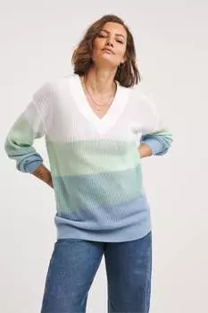 Крученая туника в рыбацкую полоску с объемными рукавами и полоской в рубчик Jd Williams, зеленый