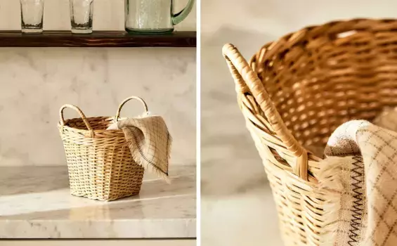 Круглая корзина из ротанга Zara Home, светло-бежевый