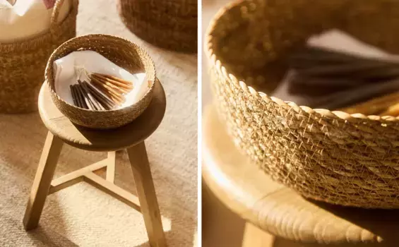 Круглая плетеная корзина Zara Home, светло-бежевый