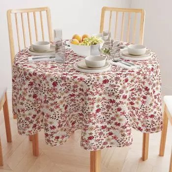 Круглая скатерть, 100 % хлопок, 60 круглых дюймов, бордовый осенний цветочный узор.