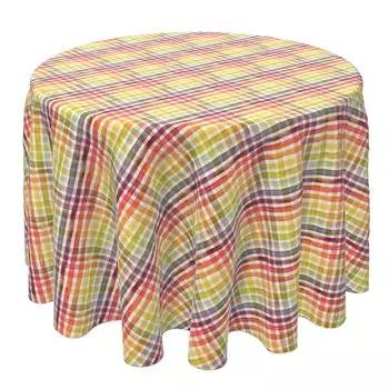 Круглая скатерть, 100 % хлопок, 60 круглых дюймов, акварельные радужные полосы.