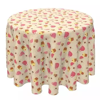 Круглая скатерть, 100% хлопок, 60 круглых дюймов, чайные чашки и кексы