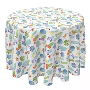 Круглая скатерть, 100% хлопок, 60 круглых дюймов, цветочный сад кактусов
