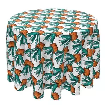 Круглая скатерть, 100% хлопок, 60 круглых дюймов, суккуленты Green House