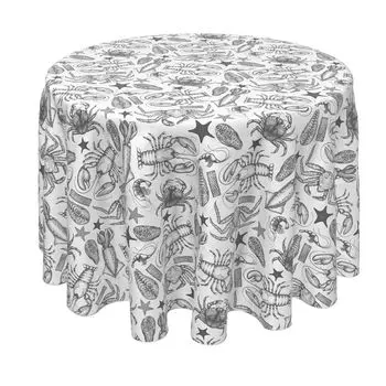 Круглая скатерть, 100% полиэстер, 70 дюймов, круглая, с рисунком морепродуктов