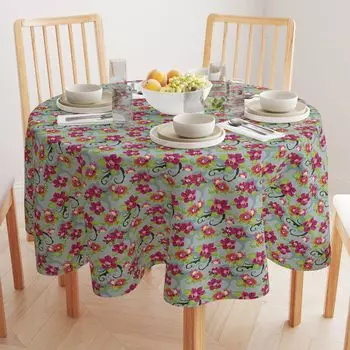 Круглая скатерть, 100% полиэстер, 70 дюймов, круглая, с узором в виде тропических цветов