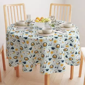 Круглая скатерть, 100% полиэстер, 70 дюймов, круглая, морды животных
