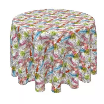 Круглая скатерть, 100% полиэстер, 70 дюймов, круглая, с нарисованными перьями и акварельными пятнами.